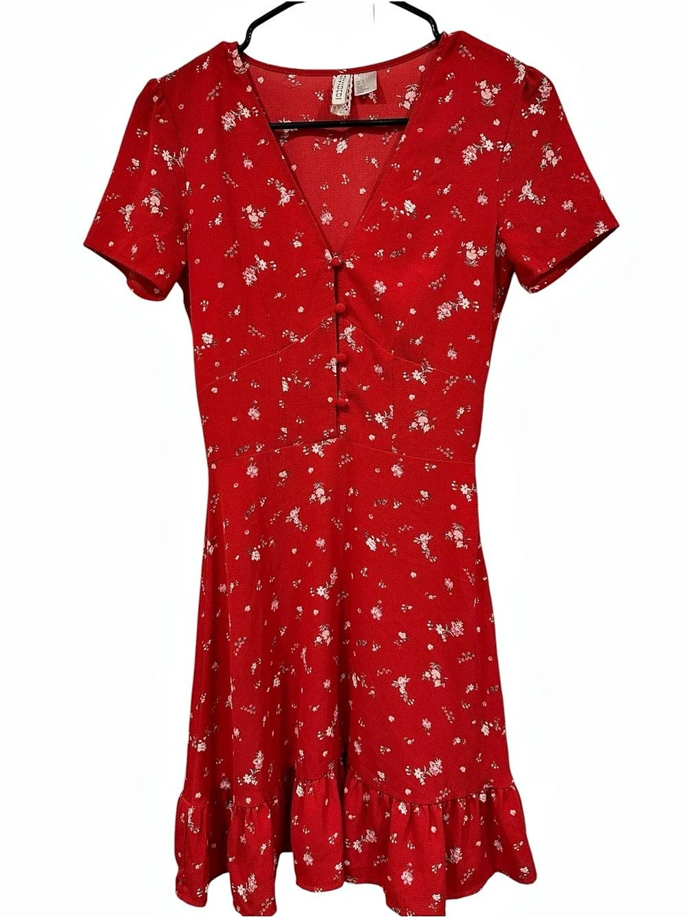H&Medium Floral Mini Dress in Red Size Medium Like New